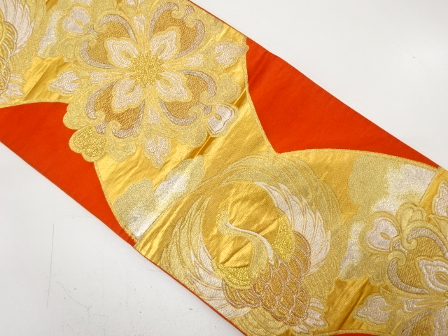 アンティーク　鶴に華紋織り出し袋帯（着用可）